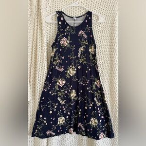 Old Navy Navy Floral Swing Dress with Pink & White Blossoms
